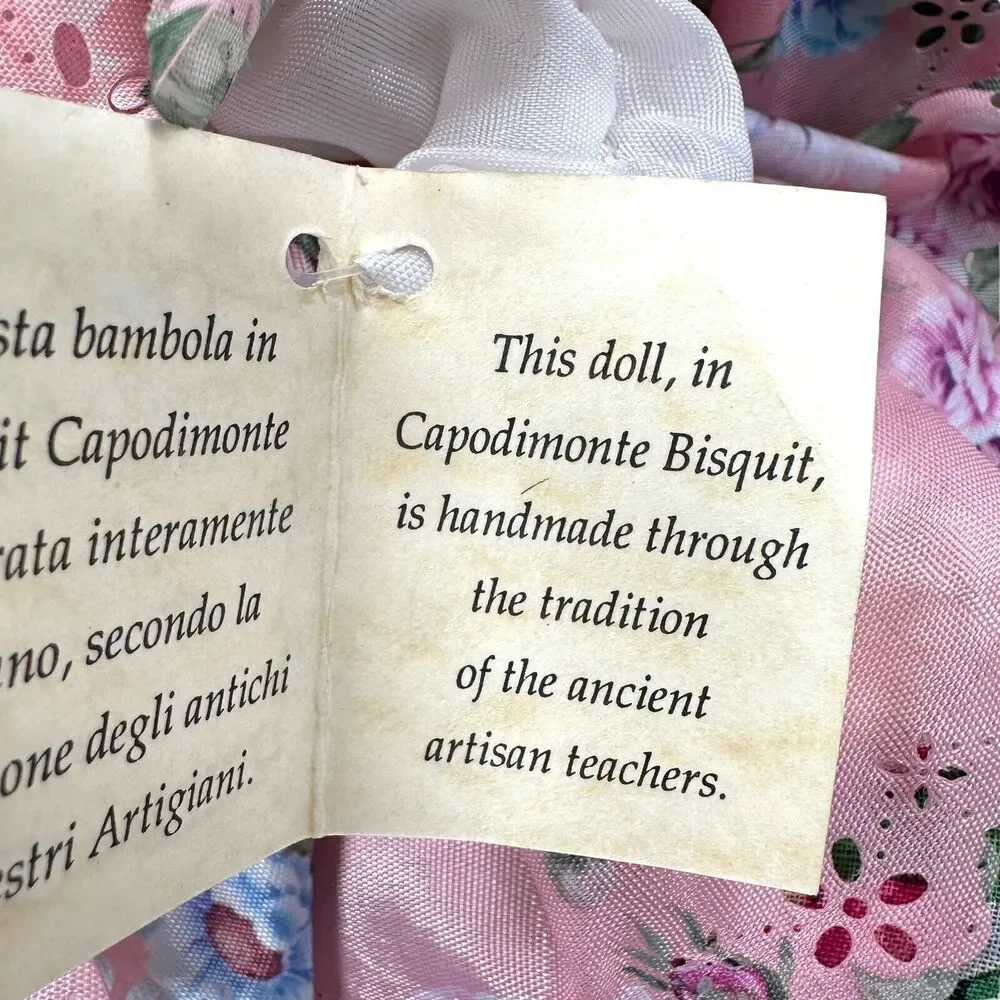 Vintage Pink Capodimonte Bisque Doll Couch Sofa Floral‎ Bisque Porcelain w/ Tag